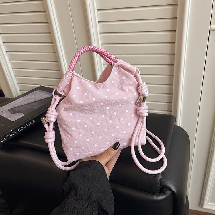 Vintage Polka Dot Drawstring Mini Bucket Bag