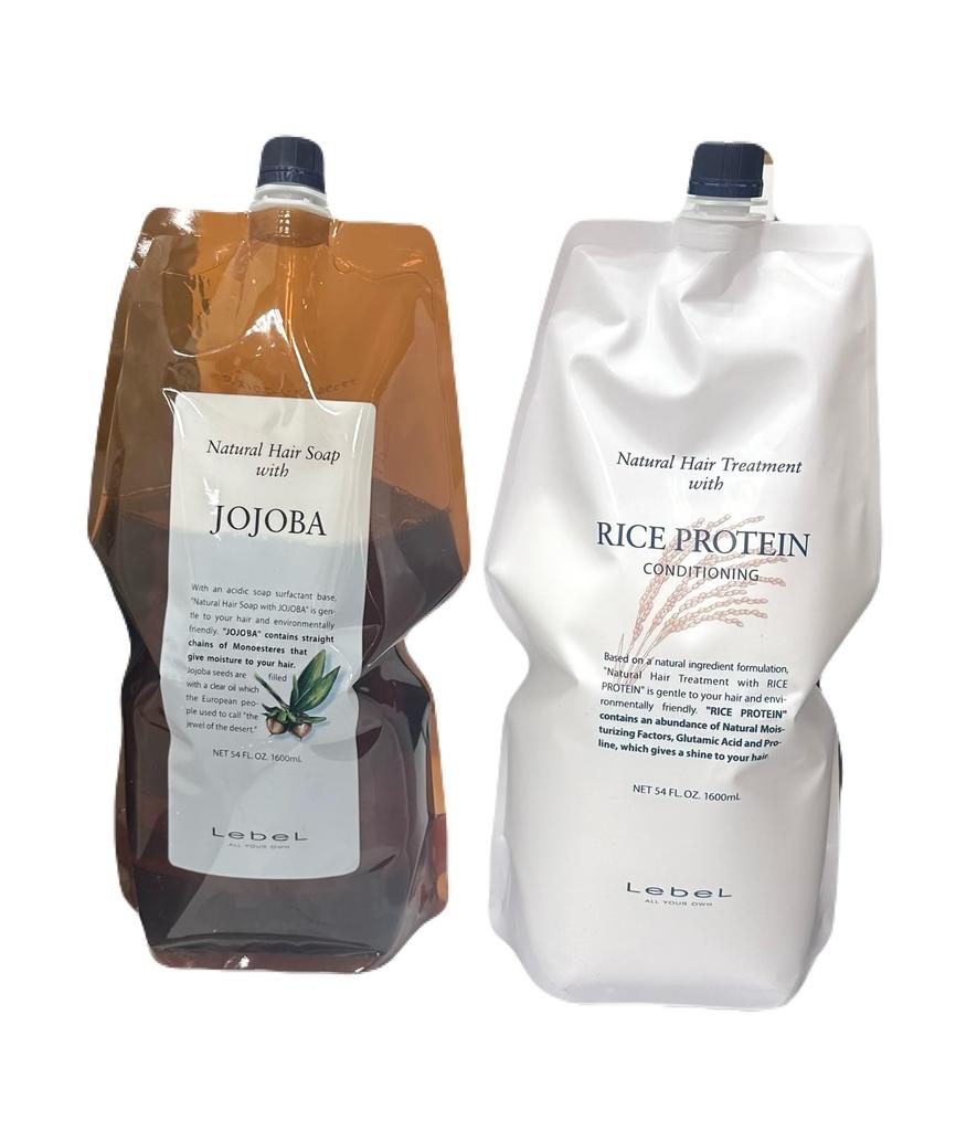 Lebel Natural Hair Soap Jojoba 1600ml & Treat Rice Protein 1600ml Set