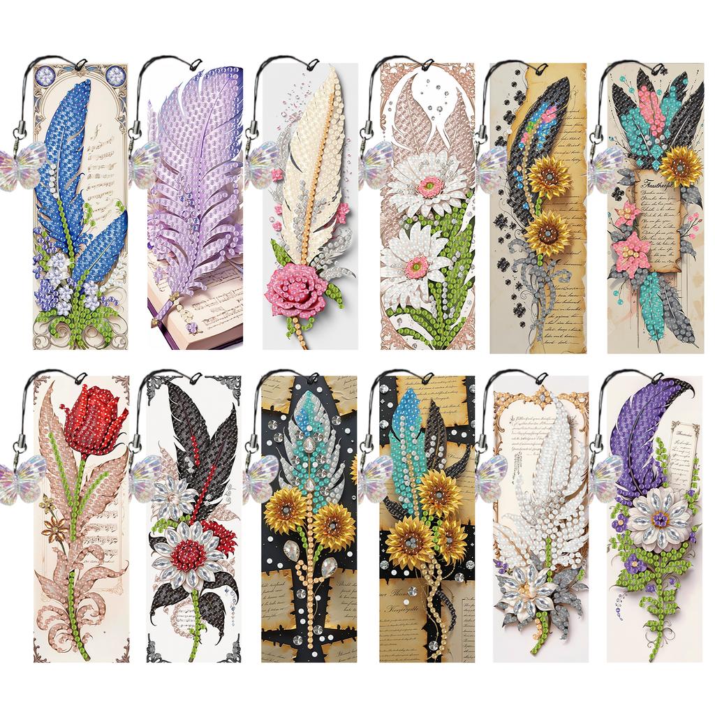 12Pcs Animal Landscape DIY Diamond Bookmark Art Projects Diamond Art Bookmark for DIY Making Beginners Adult Art Craft Supplies