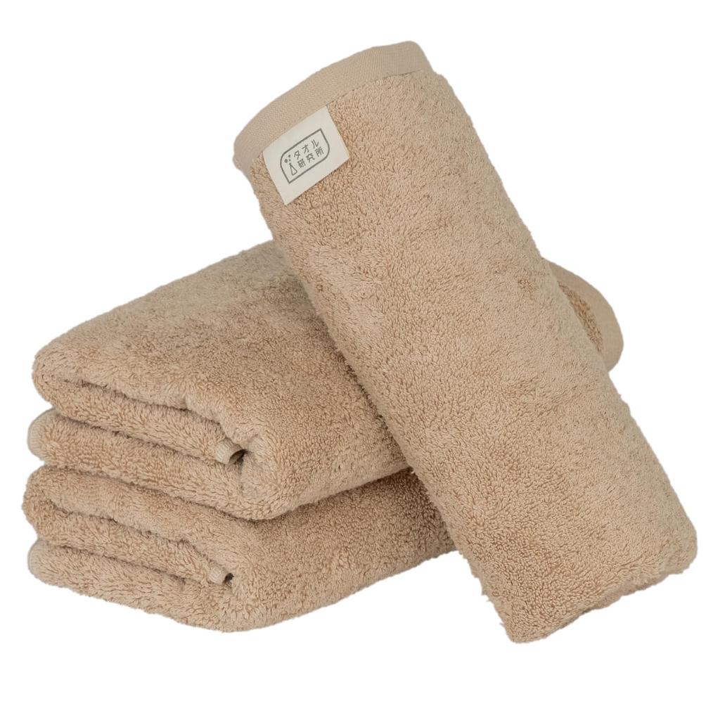 Towel Laboratory Large Face Sand Set of JapanTechnology [Volume Rich] #003 Towel, Beige, 3, Hotel-Grade, Thick, Fluffy, High-Absorbency, Durable, 100%