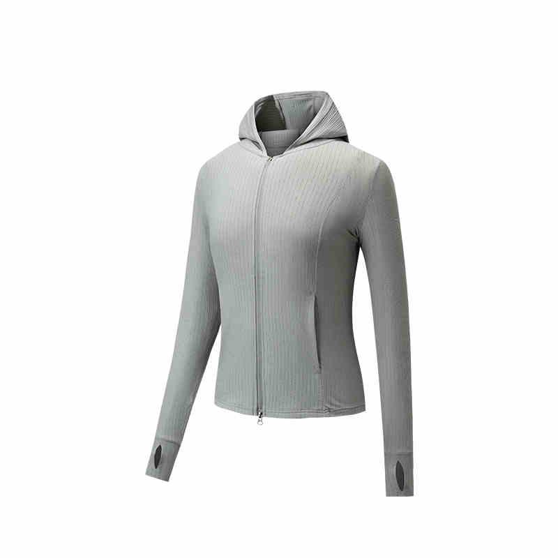 Anta Training Series Solid Color Zip-Up Hooded Versatile Breathable Sun Protection Jacket Women jackets Star-Diamond-Gray 162527721-2