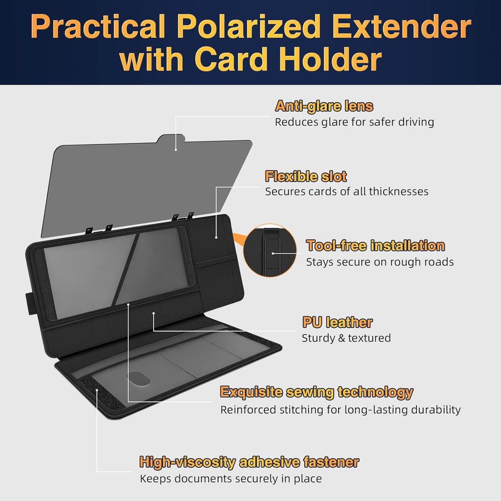 Polarized Sun Visor For Car With Registration And Urance Holder, Upgrade Sun Visor Extender With Registration Holder, Car Visor Extender Sun Blocker