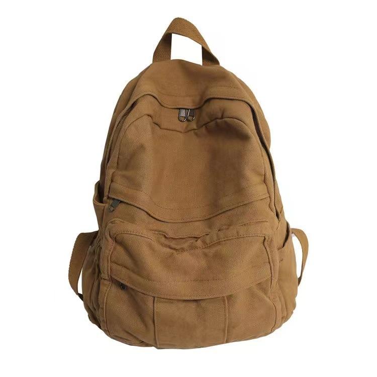 Vintage Simple Backpacks Large Capacity Canvas Schoolbag Multiple Pockets Travel Backpacks Unisex