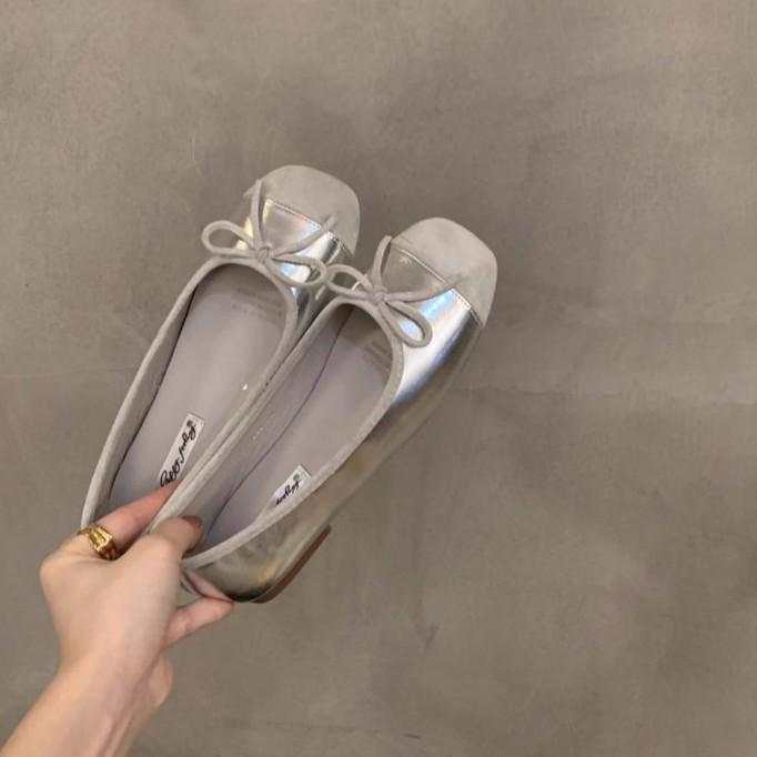 Flat-bottomed gentle evening shoes French small red single shoes women's shoes 2025 spring and autumn soft-soled silver ballet shoes