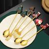 Stainless Steel Coffee Spoon Fork Christmas Cutlery Spoons Metal Dinnerware Party Tableware Gold Decor Food Xmas Themed