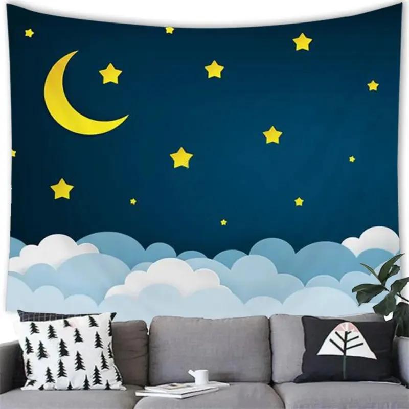 Cartoon Moon Stars Decorative Tapestry Office Living Room Decoration Home Wall Tapestry