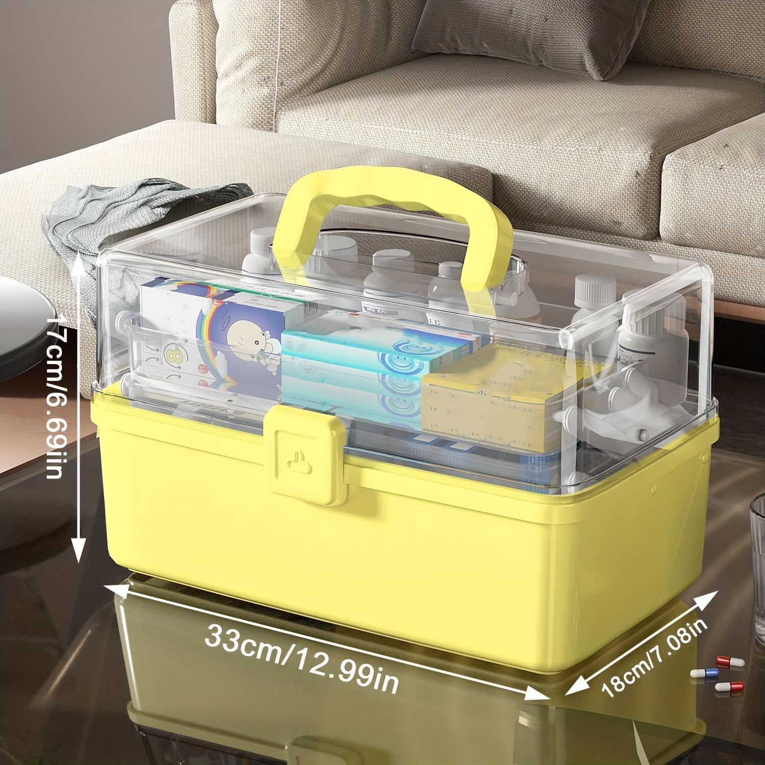 

First Aid Storage Box Plastic Medication Storage 3 Layers Emergency Medicine Kit Case Organizer with Portable Handle for Family жовтий