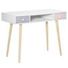 Bureau pour enfant style scandinave avec tiroir et compartiment de rangement 100L x 48l x 76,5H cm Panneau MDF et Pin Blanc Gris et Rose