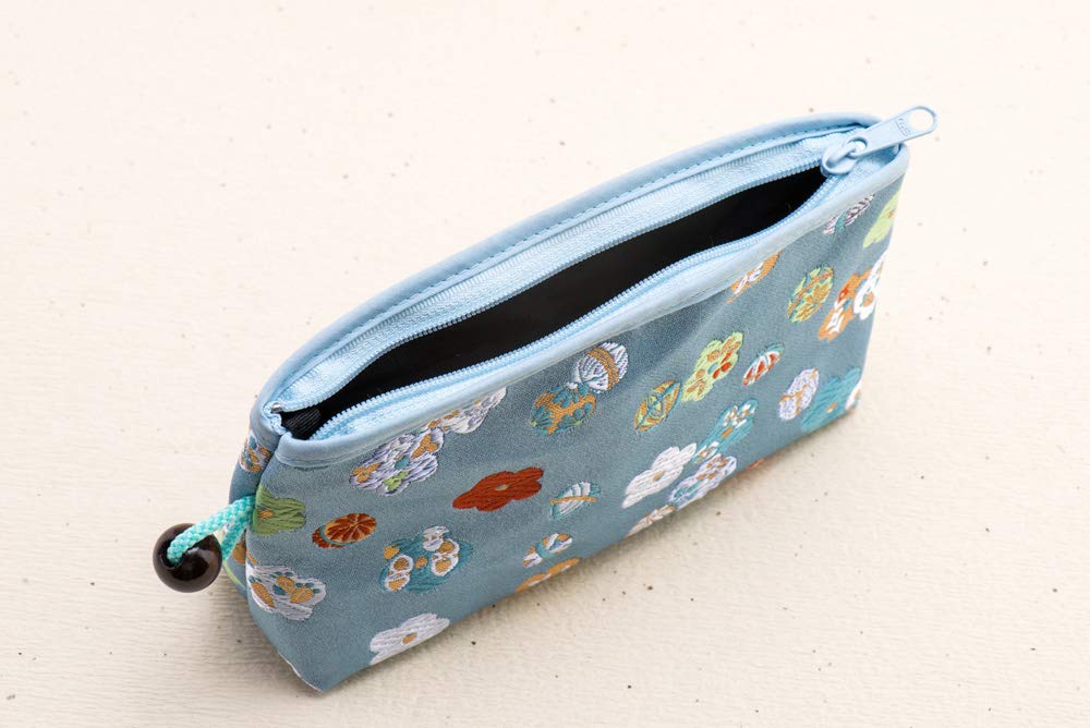 Kyoto Geibido Nishijin Brocade Cosmetic Japanese Made in Japan Navy Pouch, Pattern, (Black, Fan, Blue)