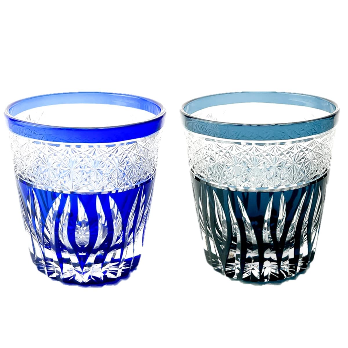 

Retro Kiriko Pair of Glass Saika Blue Ink Current Model J-kitchens Cups, 85xH90mm, 260cc, & Blue, Kasho,