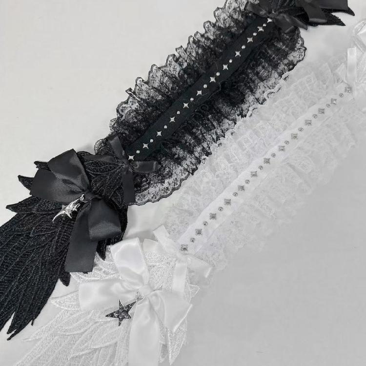 Anime-Themen-Event Spitze Rüschenbesatz Stirnband Schleife Haarband mit Engelsflügel Stern Für Rollenspiel-Partys Und Kostüme