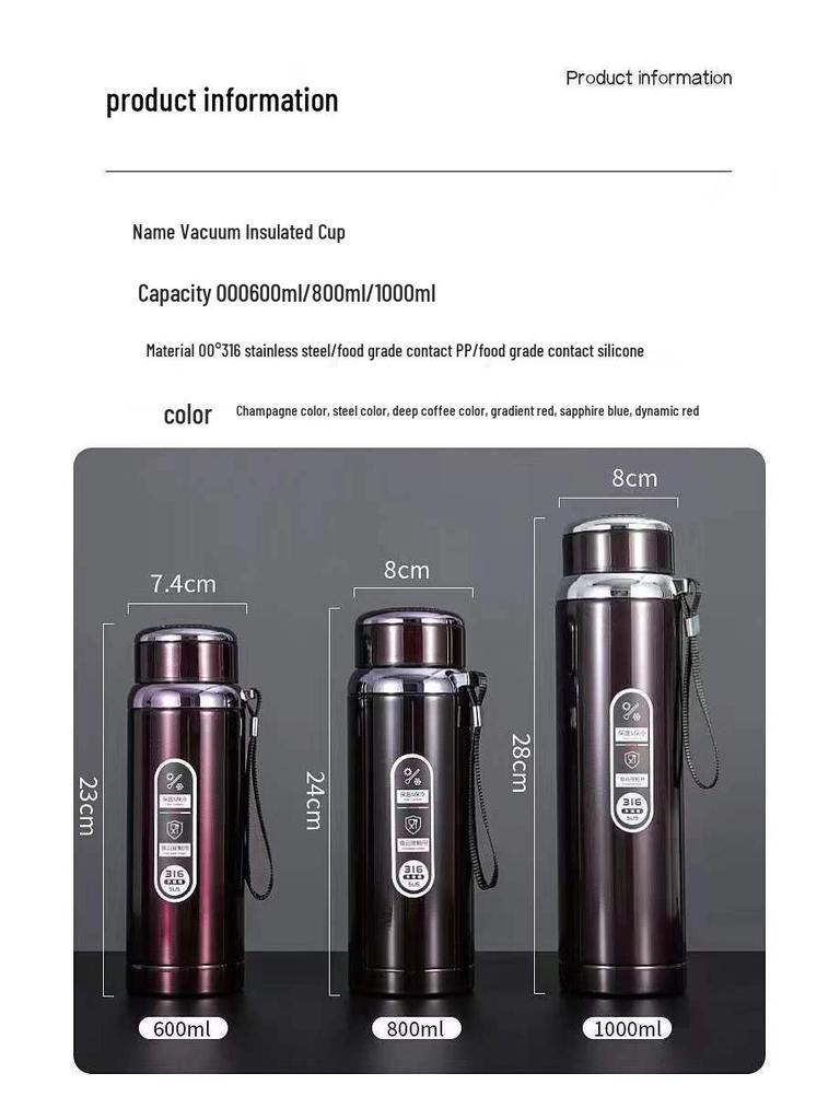 316 Stainless Steel Insulated Cup with Tea Separator, Large Capacity, Portable Outdoor Cup with Carrying Rope