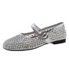 Mode Mesh Ein-Wort-Schnalle Ballerinas Mary Jane Schuhe Flachsohle Blitzer Diamanten Neu 2025 Atmungsaktive Einzelne Schuhe Damenschuhe