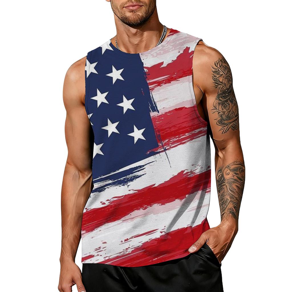 Men's casual trend colorful flag print tank top for men, men's sporty breathable sleeveless shirt