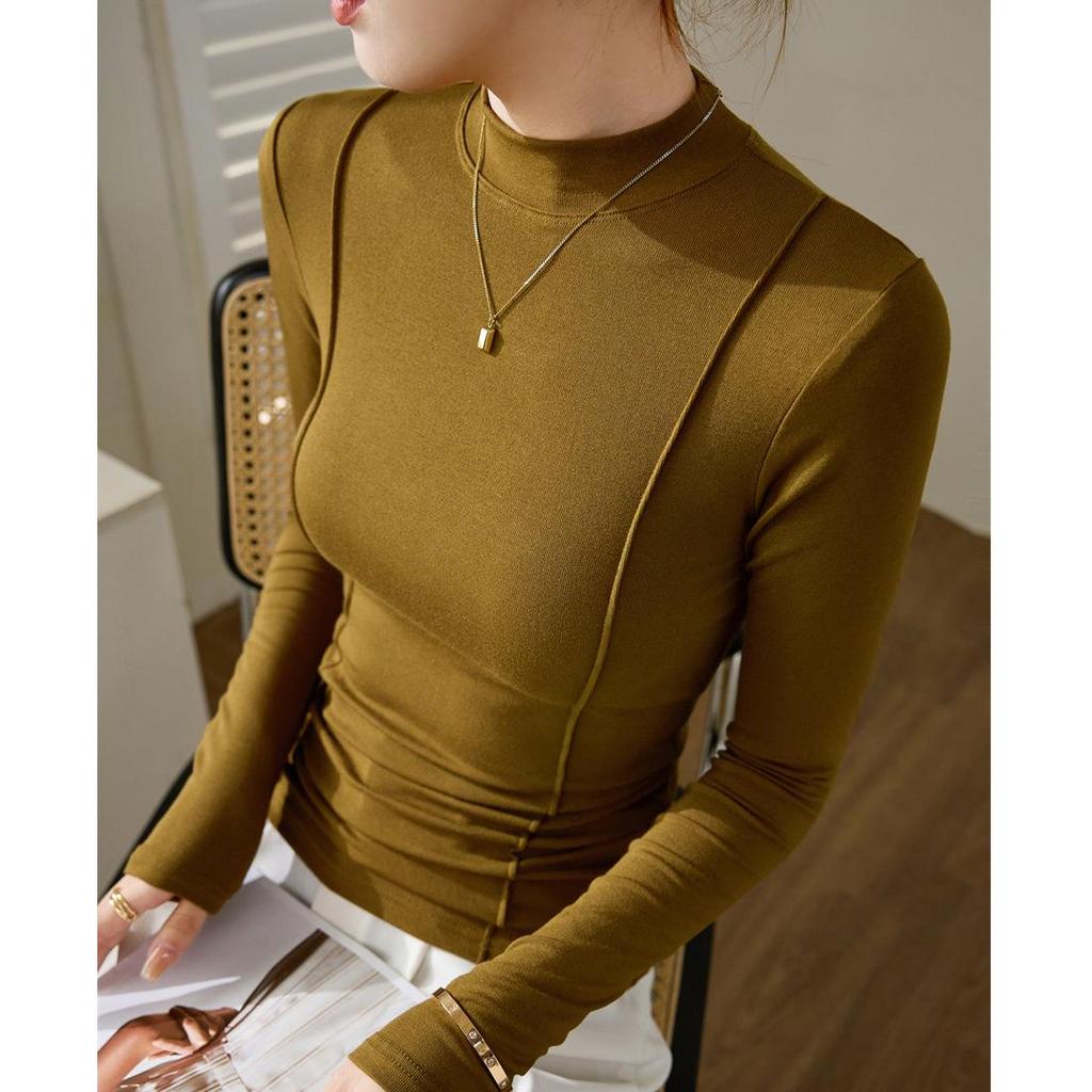 2026 Autumn/Winter Women's High-Elasticity Half-High Neck Long-Sleeve T-Shirt - Advanced Design and Skin-Friendly