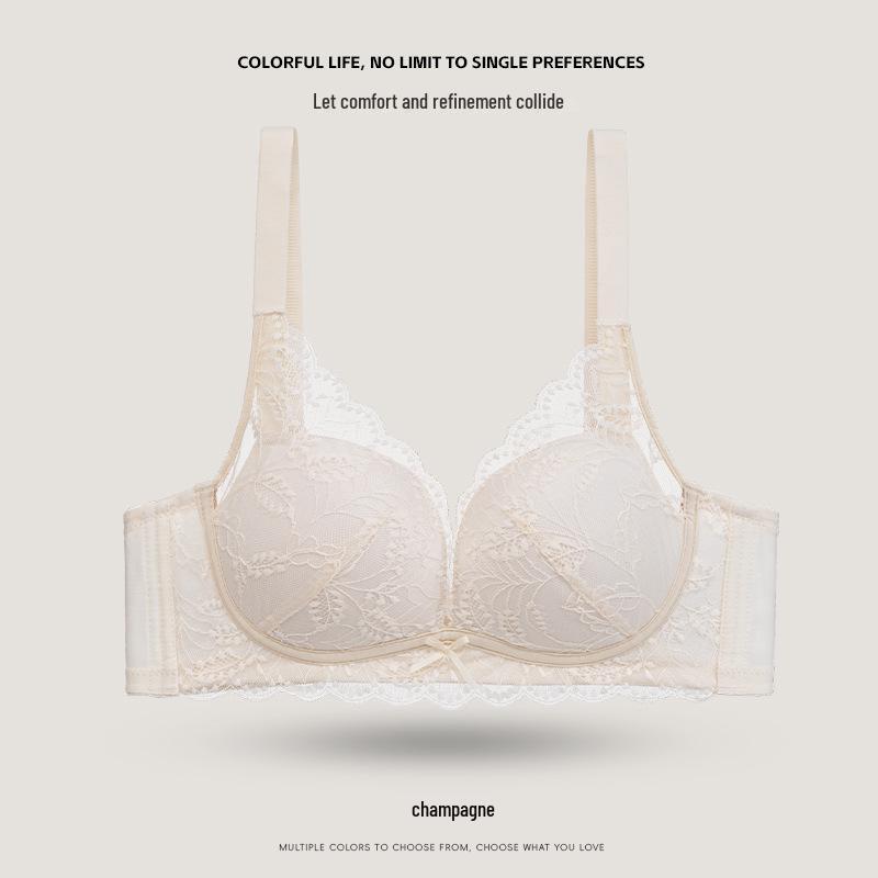 French Lace Push-Up Bra for Women - Large Bust, Anti-Sagging, Wire-Free, Comfortable, Thin Style