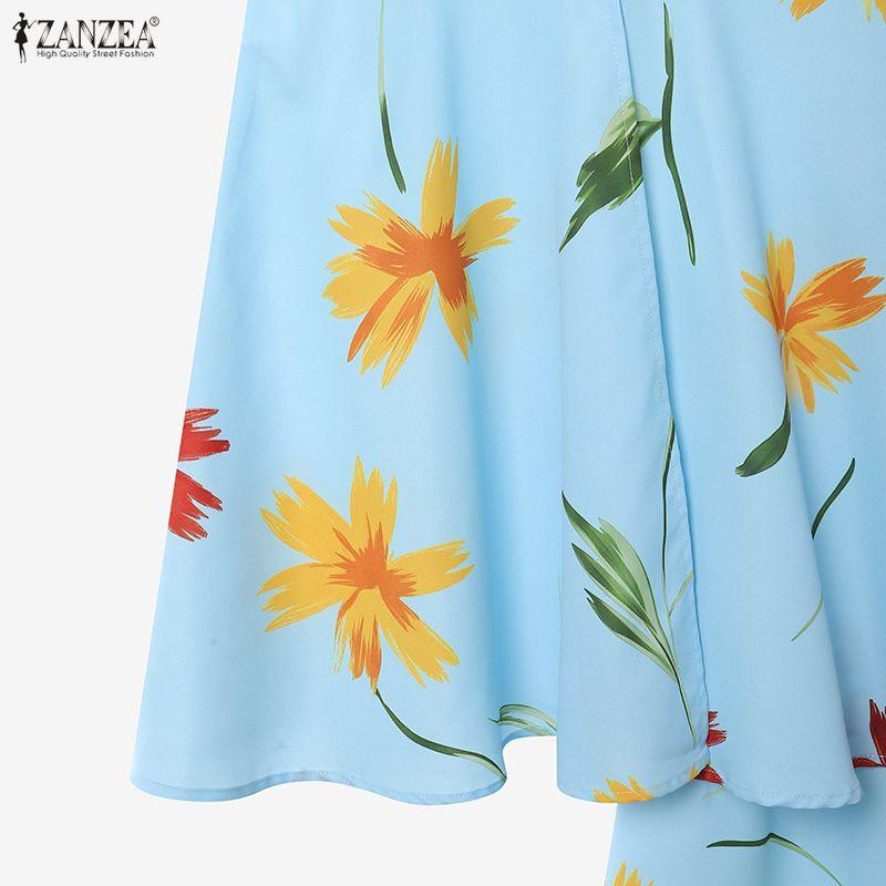 ZANZEA Women Short Sleeve Blouse and Long Skirts Floral Print Two Piece Suit Sets