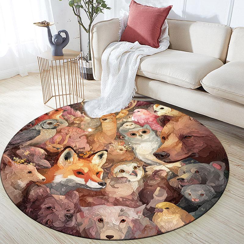 Cute Animals pattern round rug,Carpet Rug for Living Room Bedroom Playroom ,Non-slip Floor Mat,Holiday Gifts and Birthday Gifts.