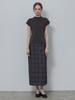 Le Studio Glen Check Long Skirt + Belt Set_Dark Gray