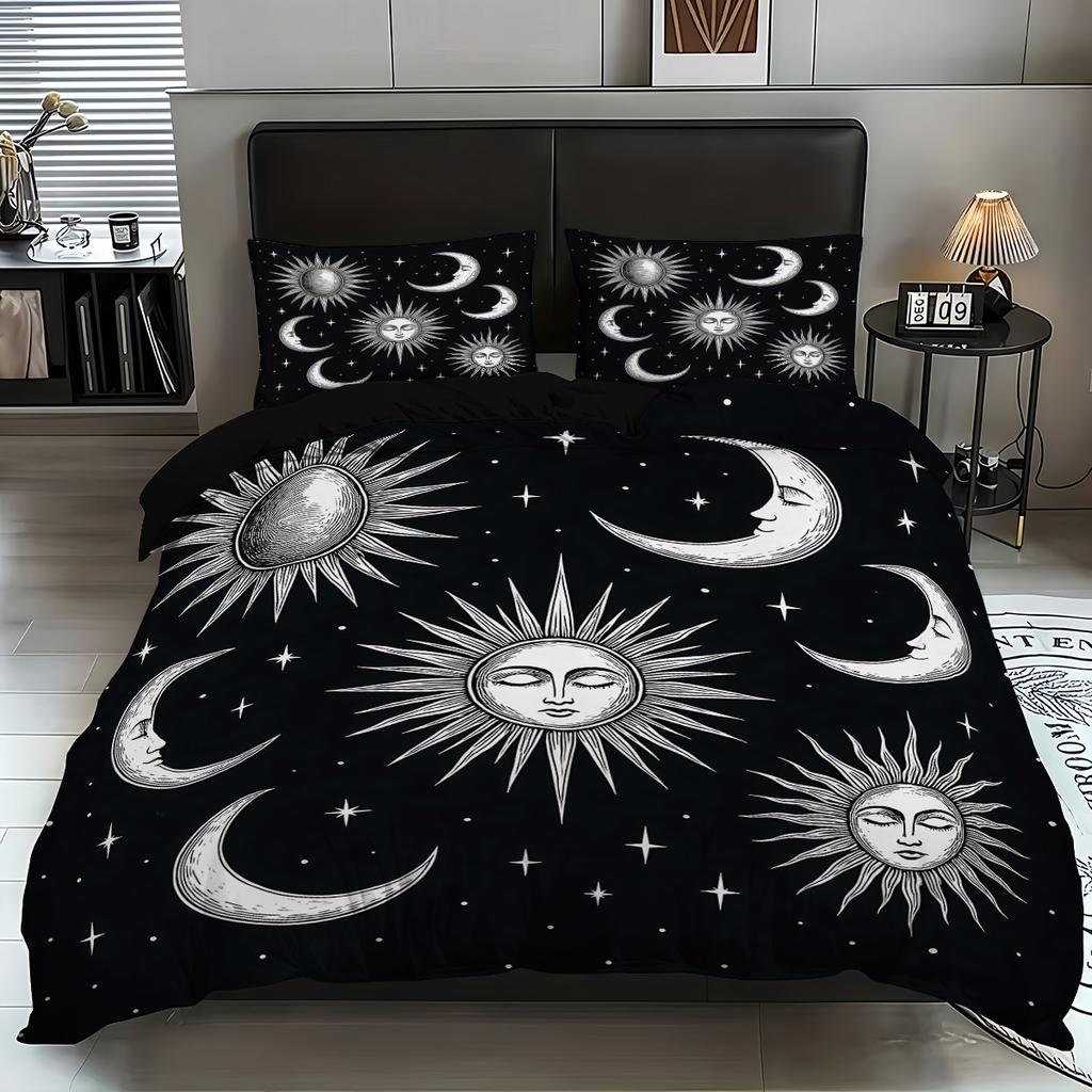 Quilt Cover Three-Piece Sun And Moon 3D Digital Printing Bed Kit Grinding Quilt Cover Pillowcase
