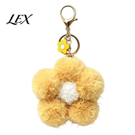 Backpack Keychain Plush Flower for Backpack, Fuzzy Floral Keyring Girls Bag Charm, Women Handbags Decorative Accessory Lightweight Charm