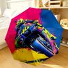 Rider Speeding Through Neon Light Automatic Folding Umbrella - 8-Rib Travel Umbrella with Auto Portable Case, Ideal Gift for Birthdays