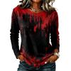 Women's Casual Long Sleeve Halloween Print Top, Round Neck Blouse for Fall Daily Wear