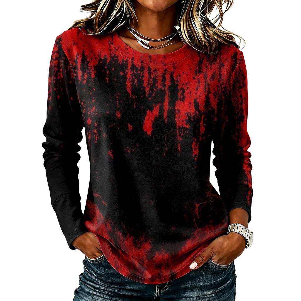 Women's Casual Long Sleeve Halloween Print Top, Round Neck Blouse for Fall Daily Wear
