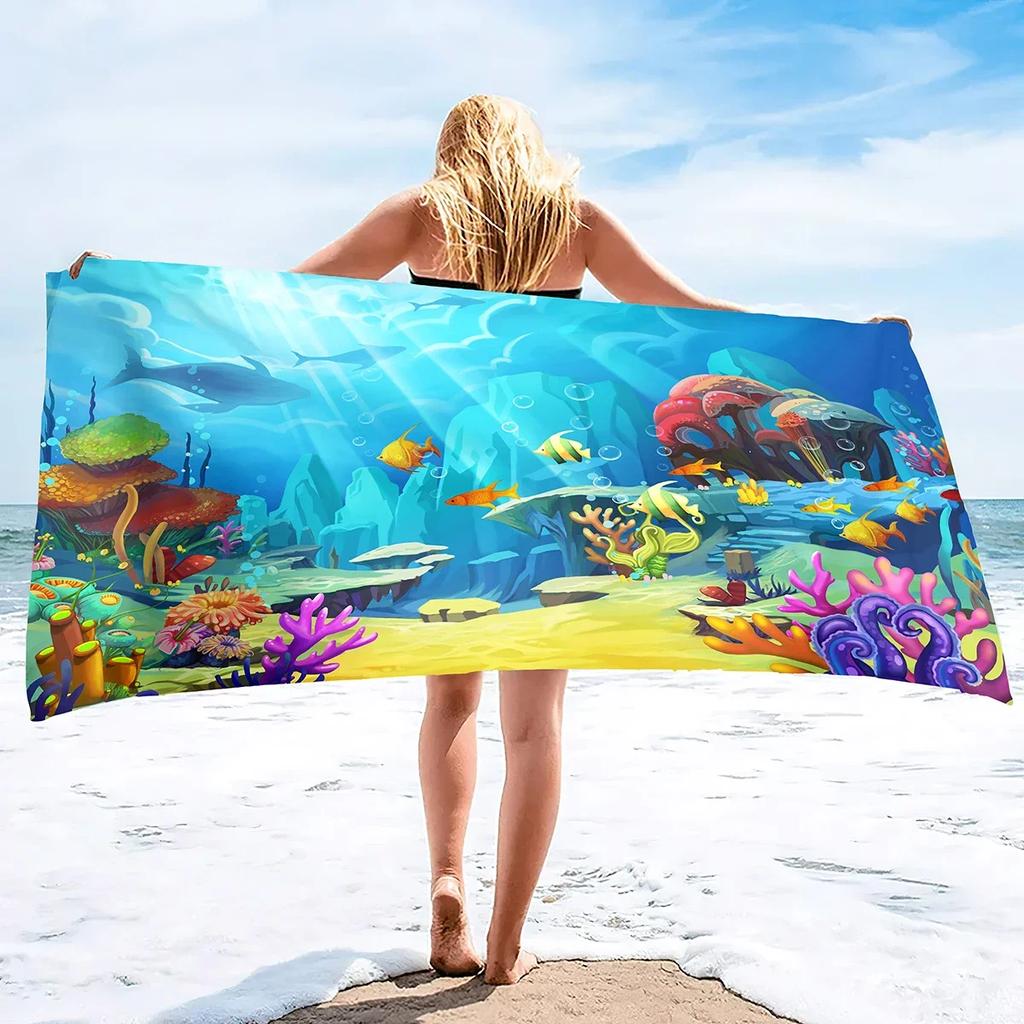 Sea World Beach Towel for Kids, Girl, Boys, Men, Women, Turtle Bath Print Pool Super Soft Plush