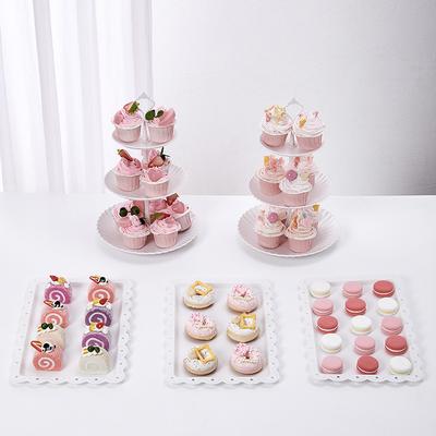 Présentoir à Cupcakes en Plastique Blanc à 3 Étages Présentoir à Desserts Plateaux de Service Étagés - Rond, Carré, Fleur