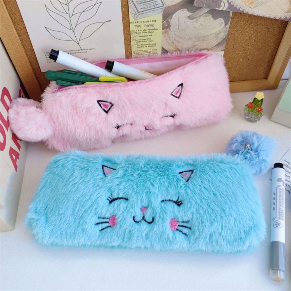 

3 шт. Милая мультяшная сумка для карандашей, пушистая сумка для макияжа и помады, портативная плюшевая сумка для ручек для детей
