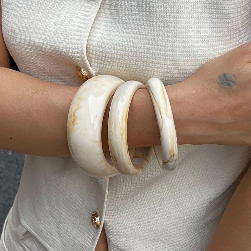 Ingemark 3er-Set Vintage Beige Harz Armreifen für Damen am Handgelenk 2026 Neuer Trend Boho Stapelbare Charm Armbänder Y2K Schmuck Geschenk