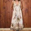 Vintage floral print lace-up suspender skirt long dress summer new women's bohemian niche dress
