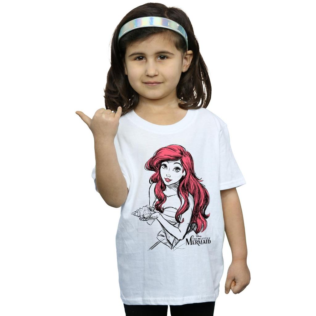Disney Mädchen-T-Shirt aus Baumwolle mit Ariel-Shell-Skizze