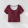 Women's Spring/Summer Color Block Yoga Vest: White, Fake Two-Piece, Short Sleeve, Loose Slim Fit