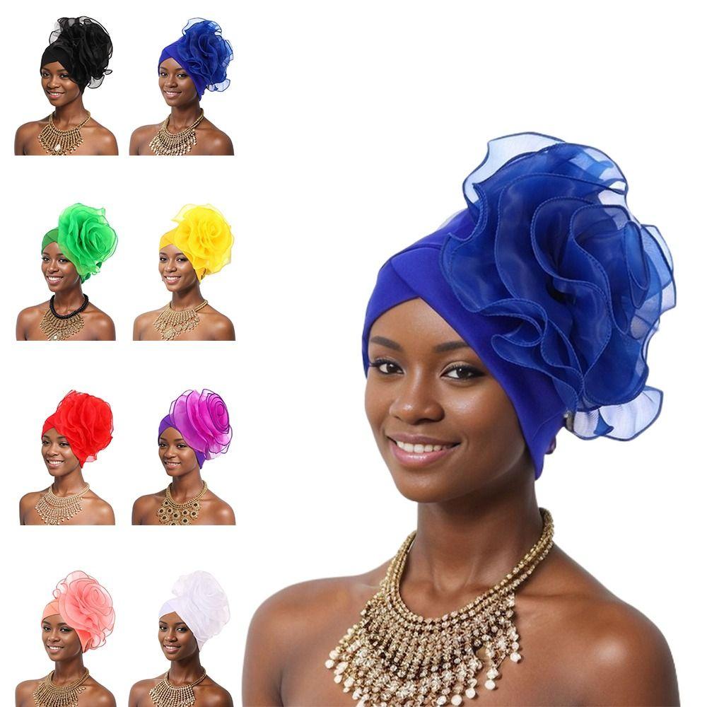 Party Headpiece Turban Cap Large Flower Beanie Cap Elegant Head Wraps Ladies