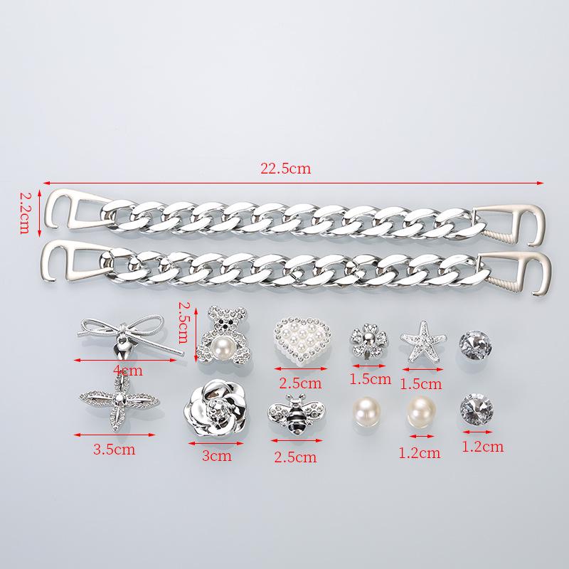 Bear Rhinestone Chain Silver Crocs Accessories DIY Shoe Buckle Flower