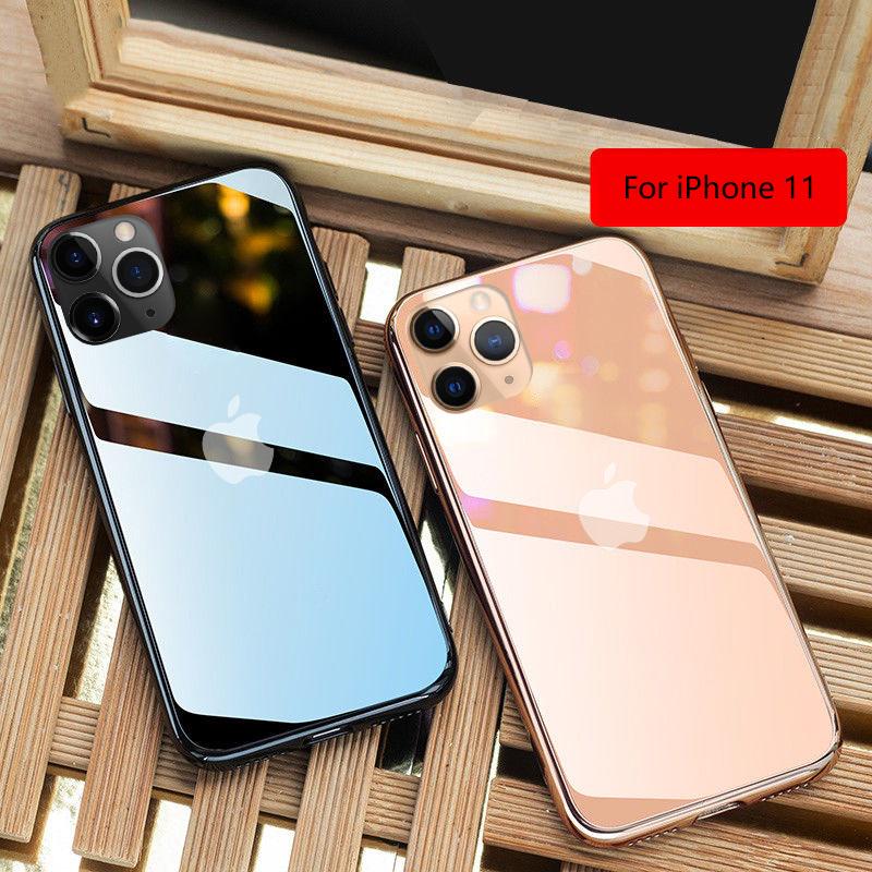 

Твердый цвет Закаленные стекла Shell Мягкий край есть логотип Чехол Для iPhone 11 Pro Max XR XS 8 7 6S