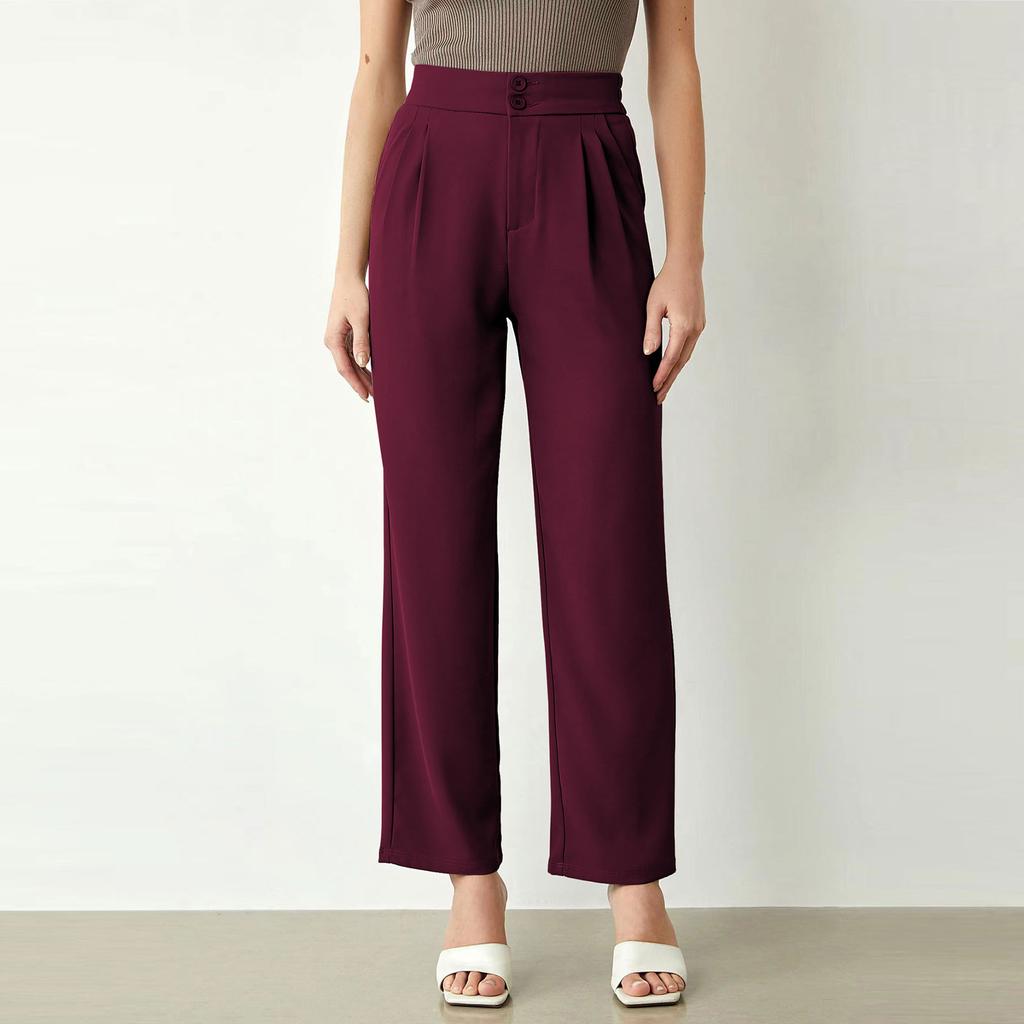 Women's Color Straight Casual High Waist Casual Pants With Pockets