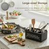 Utensil Holder for Kitchen Counter Corner Silverware Holder for Countertop with 4 Compartment Wooden Cooking Utensil Organizer