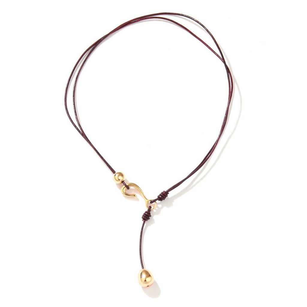 Vintage Round Leather Cord Pendant Necklace With Unique Fingerprint Design Bohemian Statement Jewelry For Women