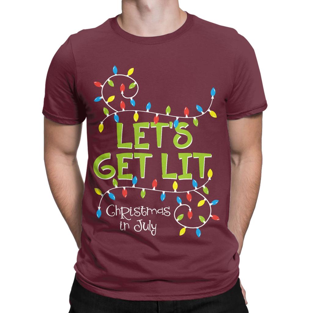 Unisexs Tshirt Funny Lets Get Lit Christmas In July Summer Lights Cotton Tees Short Sleeve T Shirts O Neck Clothes Printed