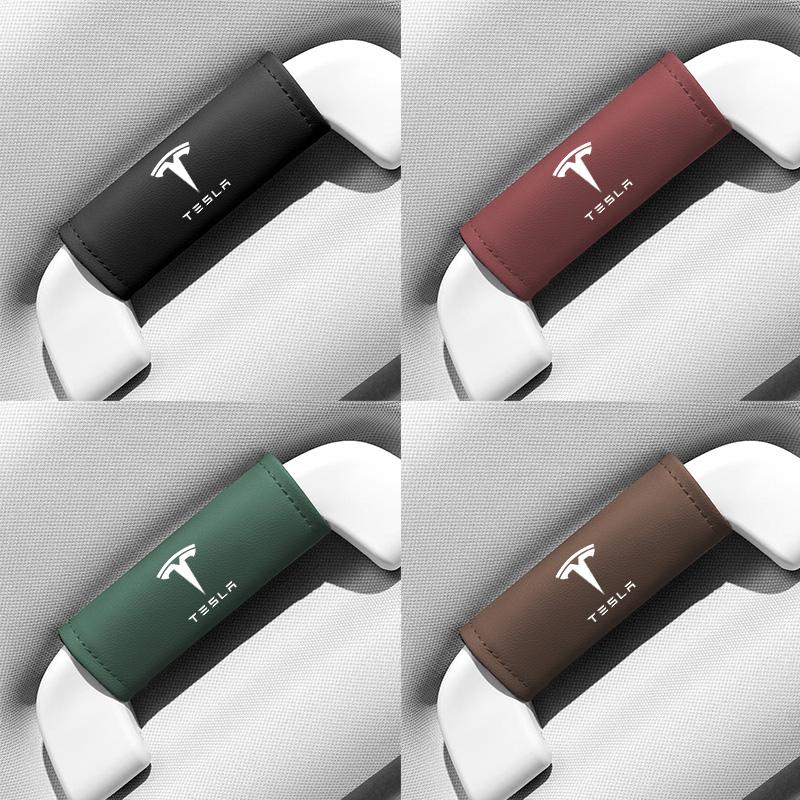 NLVAC1 2Pcs Leather Car Door Armrest Cover Roof Handle Covering For Tesla Model-Y Model-3 Model-X Model-S Cybertruck Roadster SpaceX