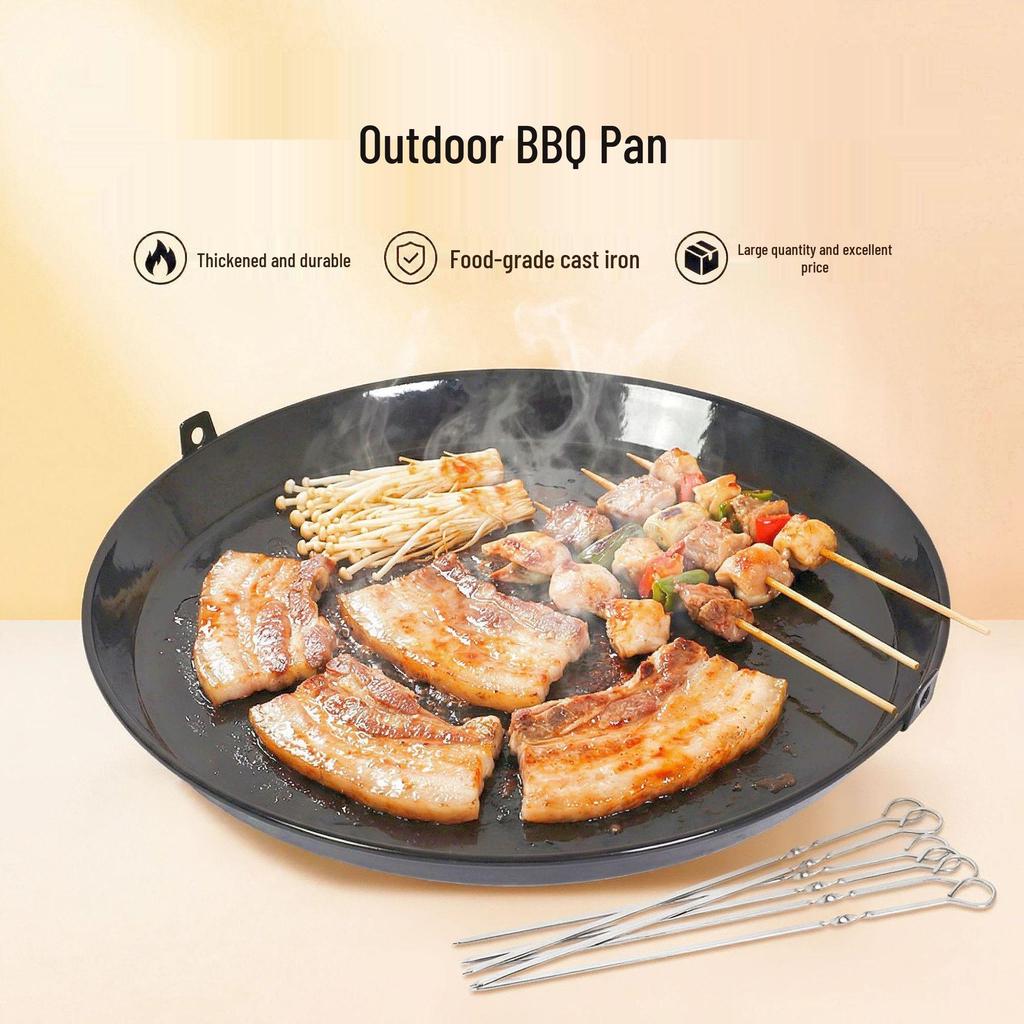 New Enameled Cast Iron Grill Pan - Large Round Outdoor Barbecue and Baking Plate