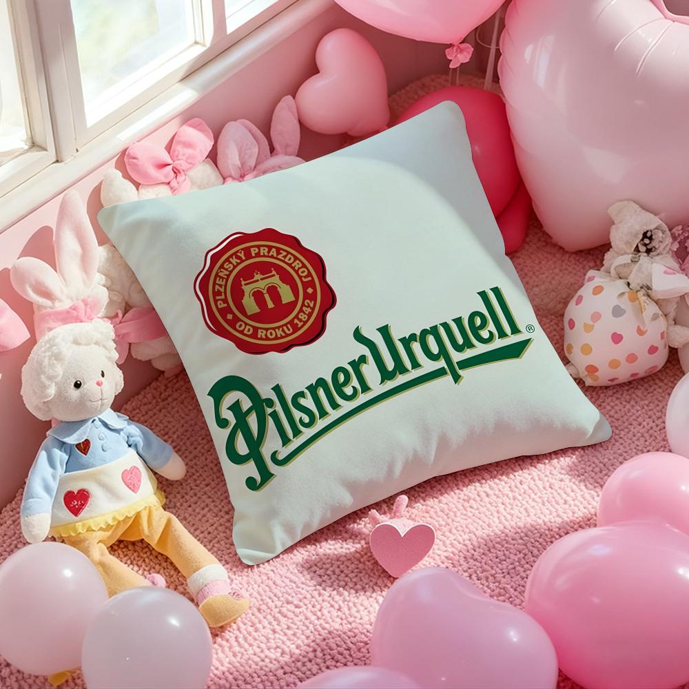 Beer P-Pilsner U-Urquell Cushion Cover Pattern Printed Pillowcase for Living Room Sofa Cushion Cover & Bedroom Decor