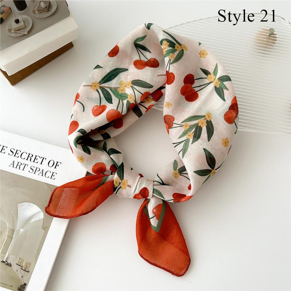55cm Cotton Linen Handkerchief Print Square Neck Scarf Women Small Shawls Hair Scarfs Female Bag Scarves Head Scarf Bandanas