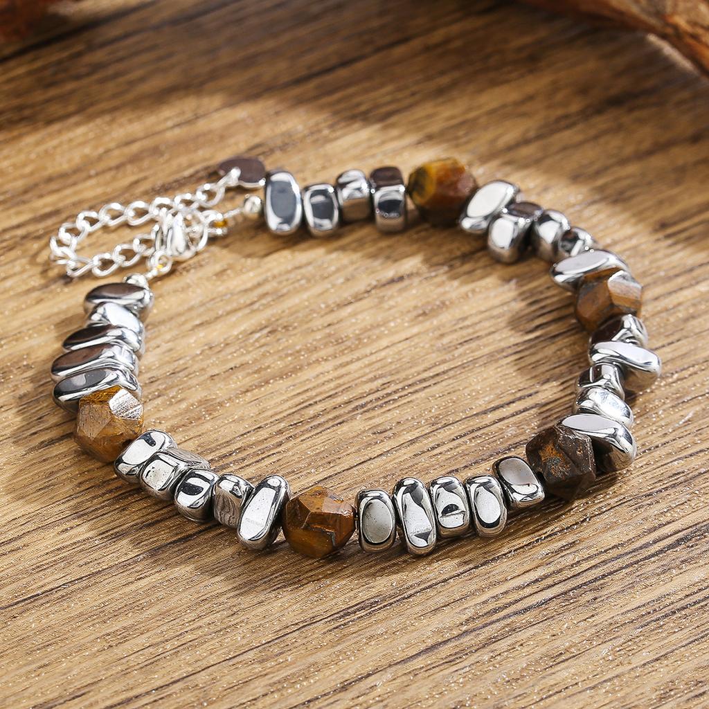 Black Gallstone Bracelet, Natural Cut, Tiger Stone, Hip Hop Beads, Bracelet, Bohemian Jewelry