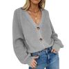 Winter Loose Solid Color V-neck Button Knit Cardigan Top For Women