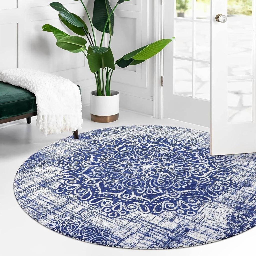 Bohemian Round Carpet Floral Design Anti-slip Floor Mat Home Decor Soft Area Rug for Living Room Bedroom Kitchen