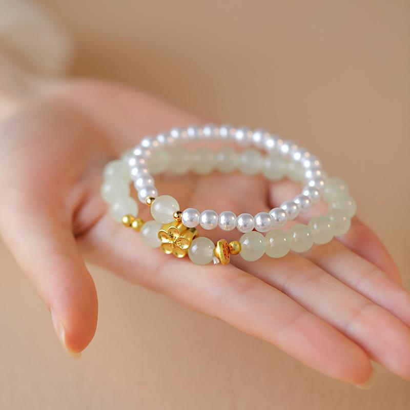 

Жемчужная стеклянная бусина счастливый цветок Нафу комплект из двух браслетов браслет легкая роскошь браслет милые маленькие свежие украшения